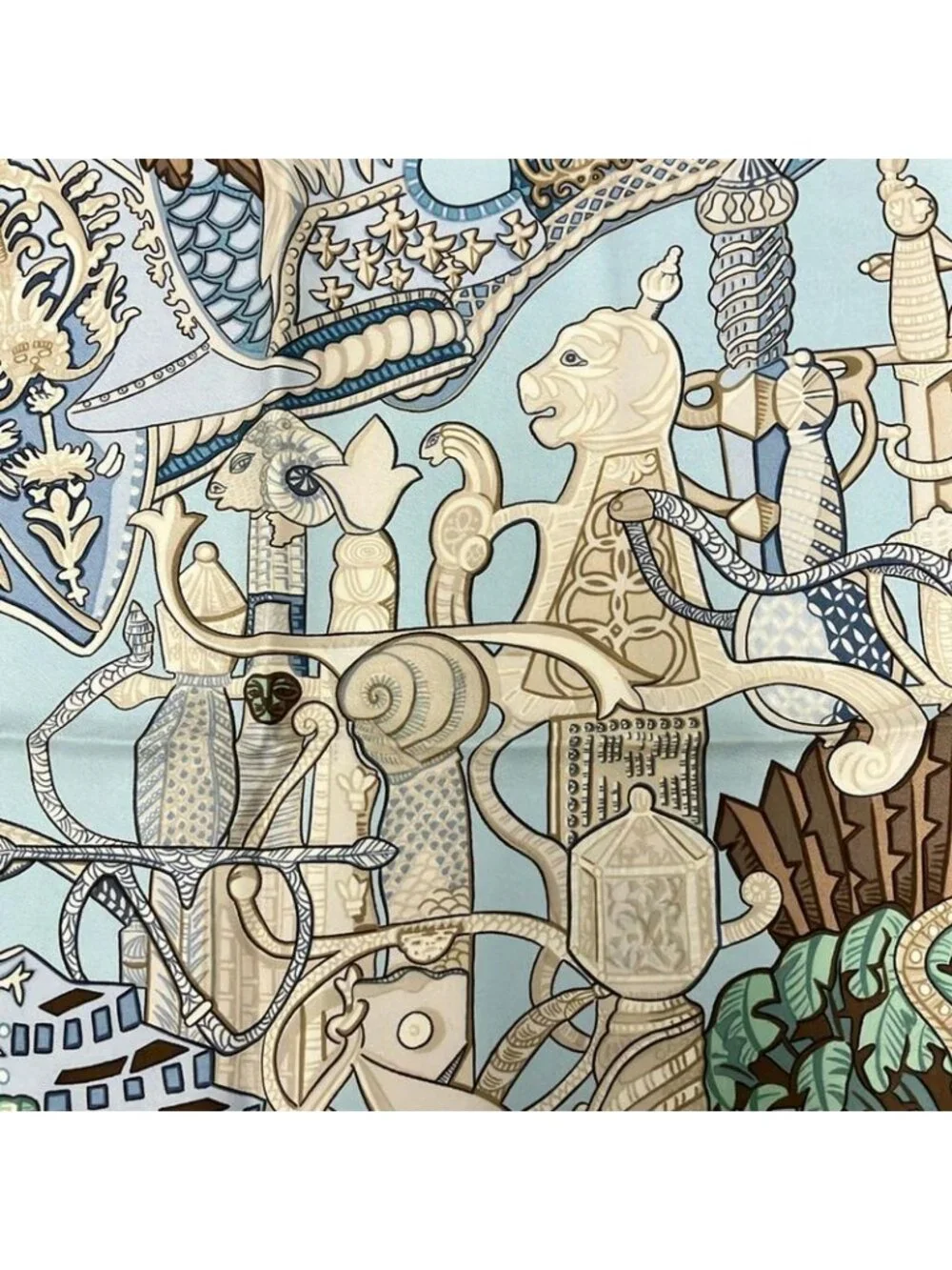 ★SOLD★ Hermes Scarf Carre 90 Light Blue Ivory Multi Armets en Panache Feather - Picture 4 of 5